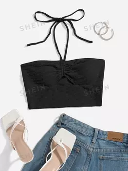 Топ укороченный Shein WYWH плиссированный, черный
