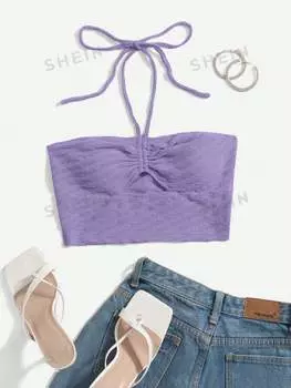 Топ укороченный Shein WYWH плиссированный, фиолетовый