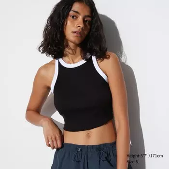 Топ укороченный Uniqlo Ringer в рубчик, черный