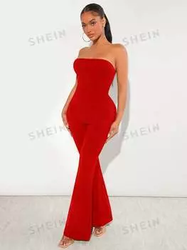 Топ укороченный женский Shein SXY и расклешенные брюки, красный