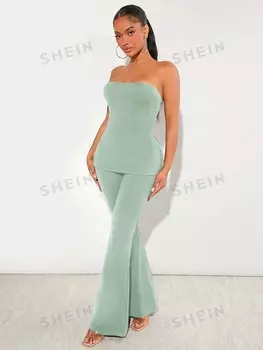 Топ укороченный женский Shein SXY и расклешенными брюками, мятно-зеленый