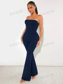 Топ укороченный женский Shein SXY с расклешенными брюками, темно-синий