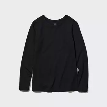 Топ Uniqlo Heattech с круглым вырезом и длинными рукавами, черный