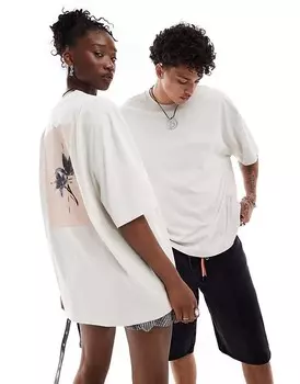 Топ унисекс COLLUSION – шалфейно-зеленого цвета с размытым рисунком на спине