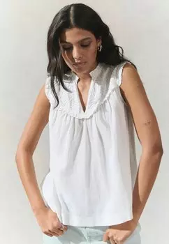 Топ V-NECK EMBROIDERED FRILL SLEEVLESS - Blouse Next, белый