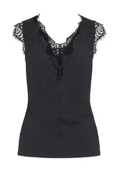 Топ, V-образный вырез, кружевной, однотонный, женский PIECES, черный