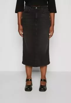 Топ Vaquera ONLY Carmakoma CARANN ДЛИННАЯ ЮБКА С РАЗРЕЗОМ, цвет washed black