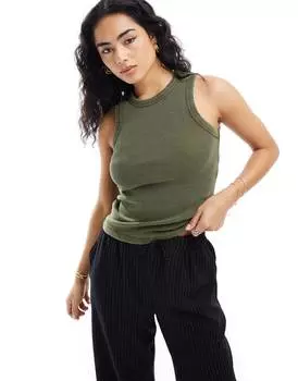 Топ Vero Moda Ribbed Jersey Tank, оливковый