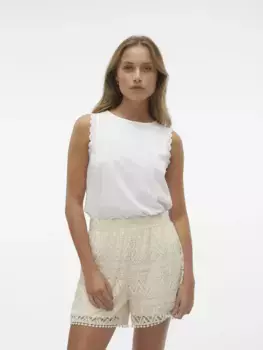 Топ Vero Moda с рюшами "VMHANNE SL LACE TOP JRS SPE GA", белый
