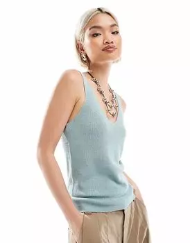 Топ Vero Moda с V-образным вырезом в рубчик в сером дымчатом цвете