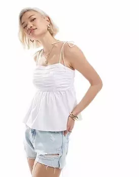 Топ Vero Moda с завязками на плечах, плиссировкой и отделкой на груди, белого цвета