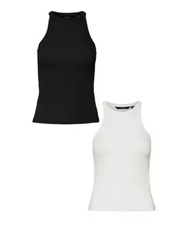 Топ Vero Moda Shirt 2er Set enges Tank Rundhals ohne rmel, цвет schwarz-wei