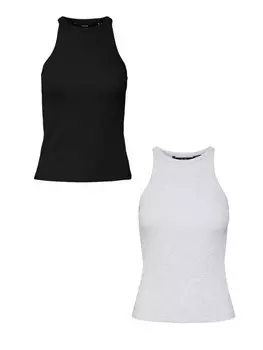 Топ Vero Moda Shirt 2er Set enges Tank Rundhals ohne rmel, цвет grau-schwarz