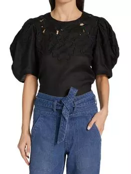 Топ Veronica Beard Kamryn с цветочной вышивкой, черный