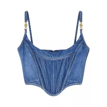 Топ Versace Stone Wash Denim Top, цвет Medium Blue
