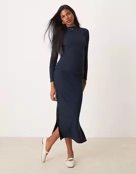 Топ Vila с длинными рукавами и воротником-стойкой, темно-синего цвета