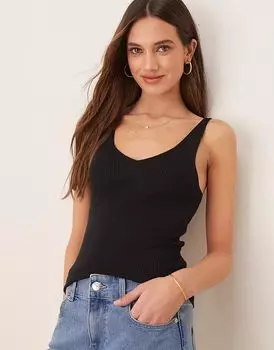 Топ Vila с V-образным вырезом, трикотажный, черного цвета