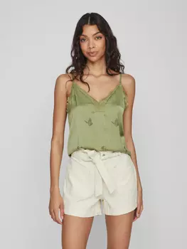 Топ Vila Spaghetti Glnzendes Shirt mit Spitze Elegant VIMIEL, зеленый