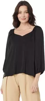 Топ Vince Camuto 3/4 Sleeve Ruch Shoulder V-Neck Rumple, цвет Rich Black