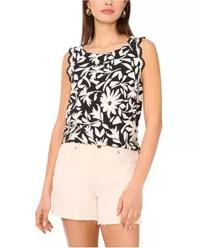 Топ Vince Camuto Crew Neck Tank With Scallops, цвет Rich Black