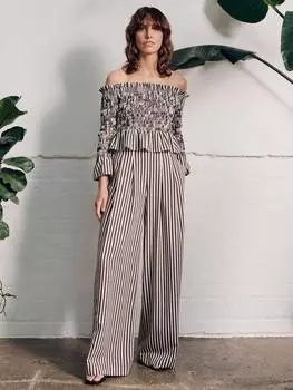 Топ в ивовую полоску с открытыми плечами VIVERE, цвет Cream/Brown