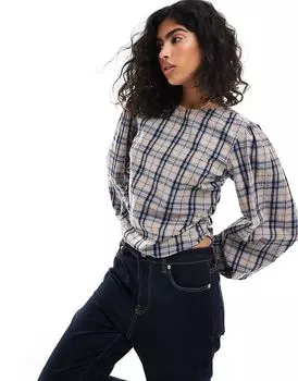 Топ в клетку с объемными рукавами и сборками по бокам ASOS DESIGN