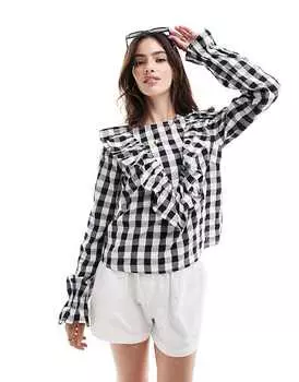 Топ в мелкую клетку ASOS DESIGN с рюшами спереди
