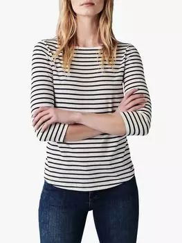 Топ в полоску Essential Breton Crew Clothing, белый/темно-синий