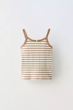 Топ в полоску с цветочным рисунком ZARA, коричневый/бежевый