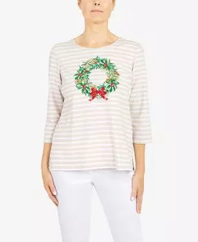 Топ в полоску с венком petite classics Alfred Dunner