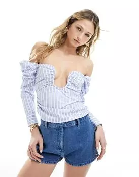 Топ в полоску со сборками и открытыми плечами ASOS DESIGN