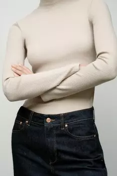 Топ в ребриск с длинными рукавами ZARA, песочный