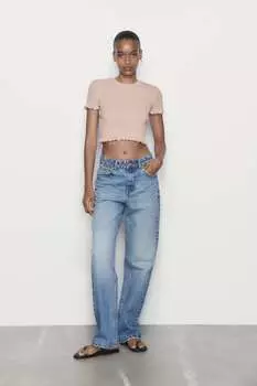 Топ в ряби Zara, пастельный розовый