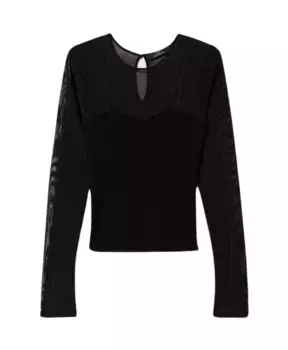 Топ в рубчик и тюля Twinset, черный