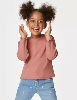Топ в рубчик из хлопка (2–8 лет) Marks & Spencer, розовый