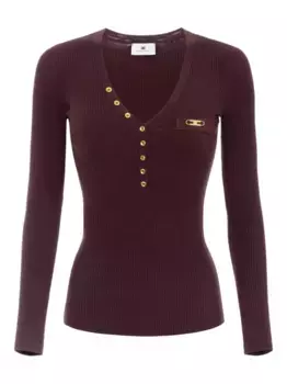 Топ в рубчик на пуговицах Elisabetta Franchi, коричневый