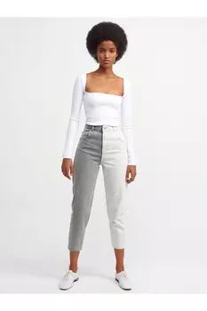 Топ в рубчик с длинными рукавами-белый Dilvin