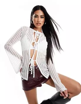Топ в рубчик с длинными рукавами цвета слоновой кости ASOS DESIGN