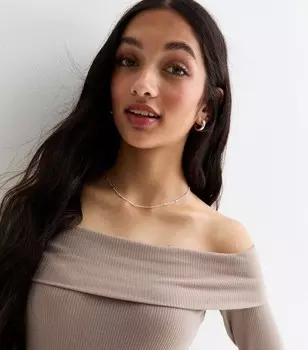 Топ в рубчик с длинными рукавами и бардо для девочек New Look, песочный