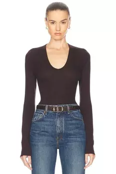 Топ в рубчик с длинными рукавами и U-образным вырезом Enza Costa, коричневый