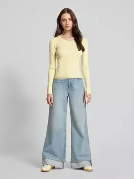 Топ в рубчик с длинными рукавами и круглым вырезом, модель «Твисти» moves, светло-желтый