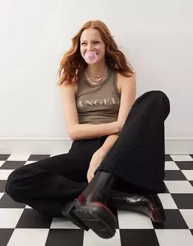 Топ в рубчик с графическим принтом ангела цвета хаки Cheap Monday