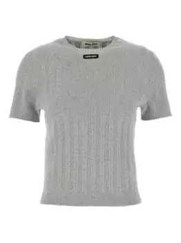 Топ в рубчик с короткими рукавами MIU MIU, серый