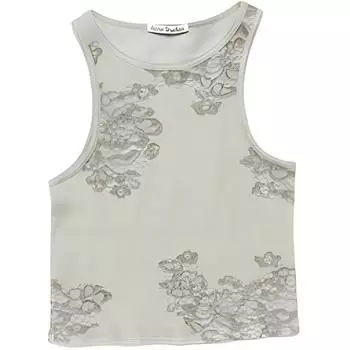 Топ в рубчик с кружевным принтом Acne Studios, серо-зеленый