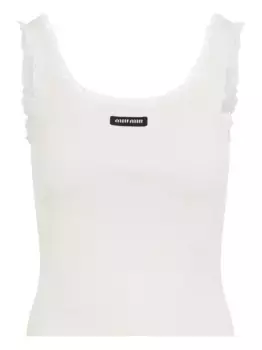 Топ в рубчик с кружевом MIU MIU, белый