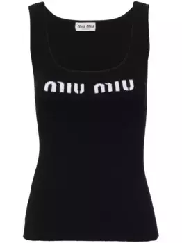 Топ в рубчик с логотипом MIU MIU, черный