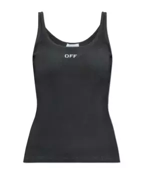 Топ в рубчик с логотипом Off White, черный