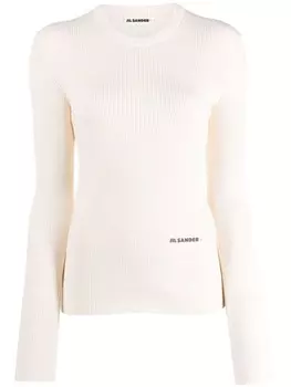 Топ в рубчик с нашивкой-логотипом Jil Sander, нейтральный цвет