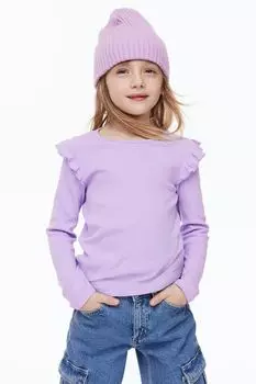 Топ в рубчик с оборками H&amp;M, светло-фиолетовый