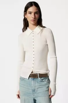 Топ в рубчик с планкой на пуговицах & Other Stories, бежевый